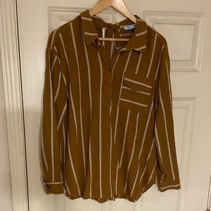 Casual mustard v-neck striped collared shirt